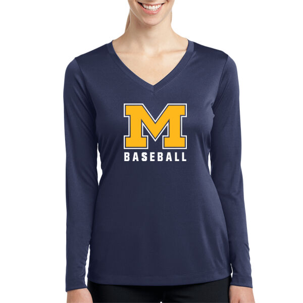 Mavericks Baseball Ladies Navy Long Sleeve PosiCharge Competitor V Neck Tee Thumbnail