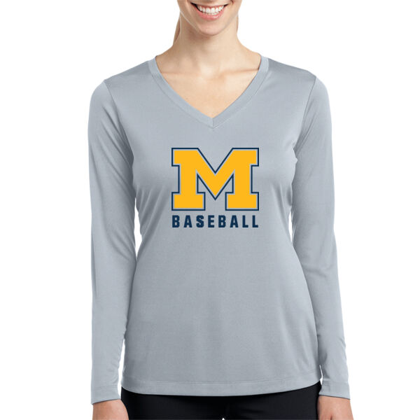 Mavericks Baseball Ladies Grey Long Sleeve PosiCharge Competitor V Neck Tee Thumbnail